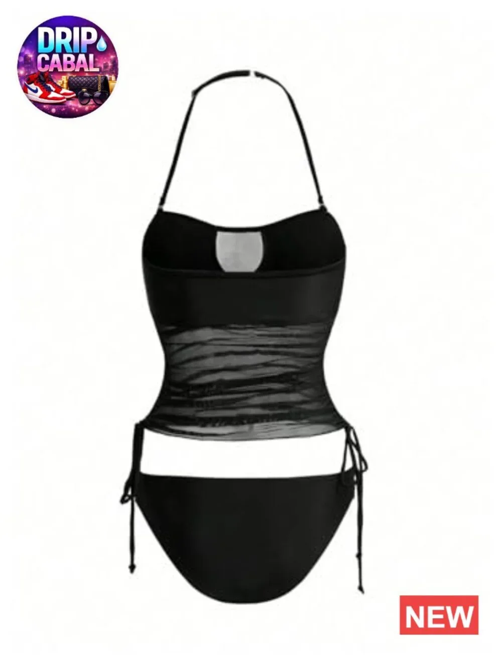 Women's Halter Tankini Set Cut Out Sheer Tie Side High Cut Swimsuit 2 Piece